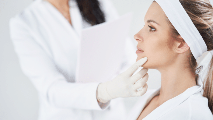 Woman getting checked up. 