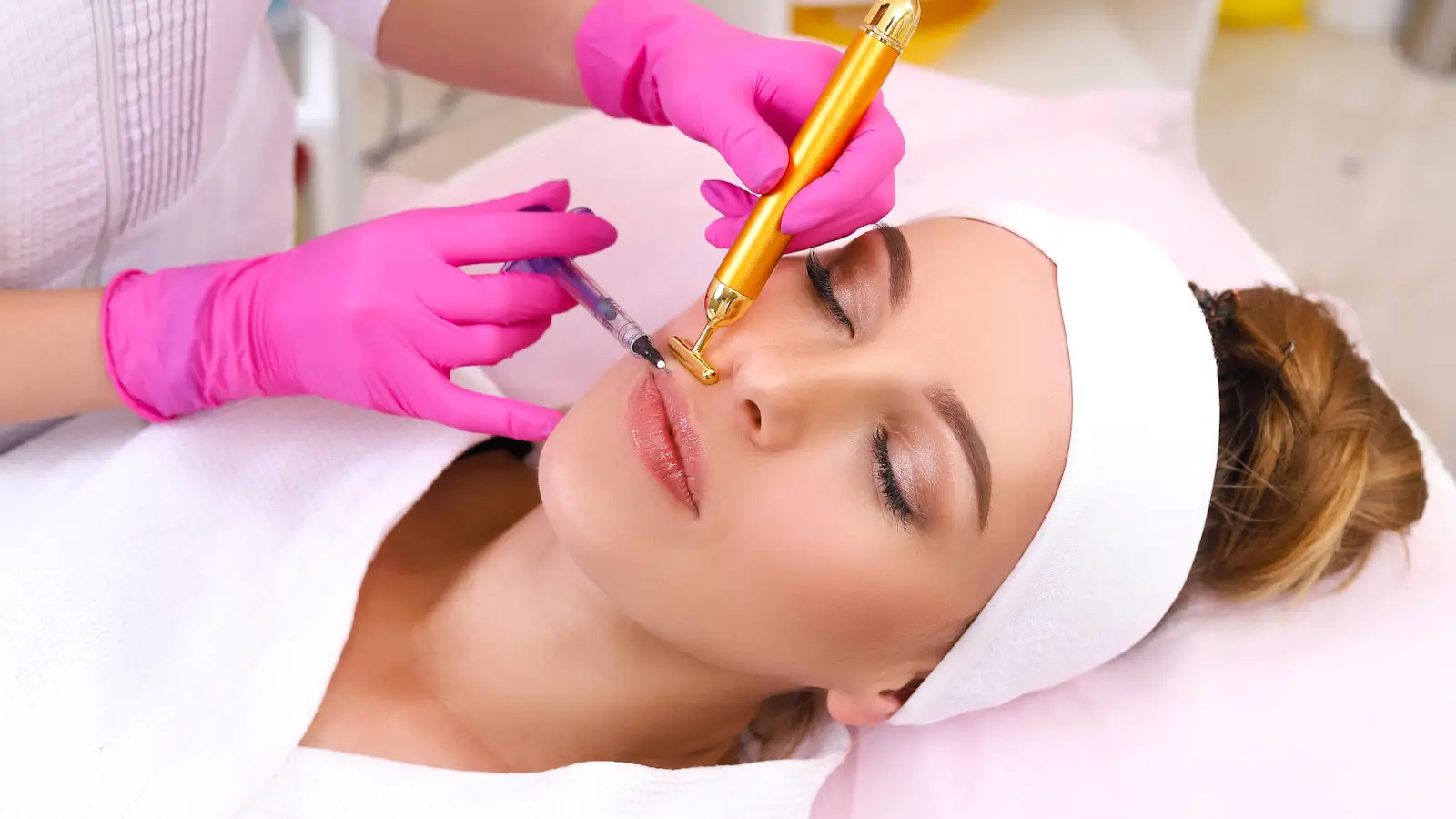 Woman getting facial treatment.