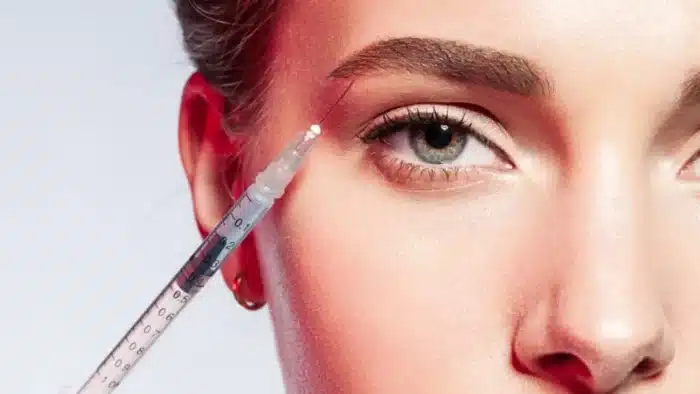 Woman getting a facial injection.