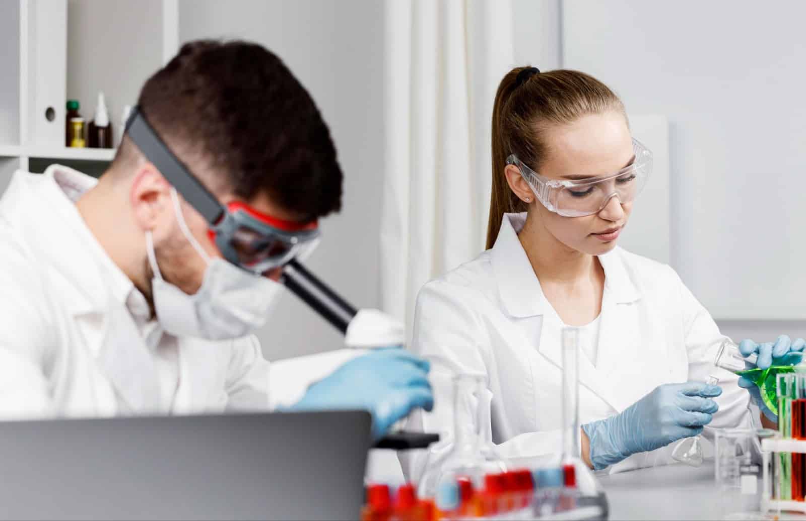 People checking the composition of the treatment.