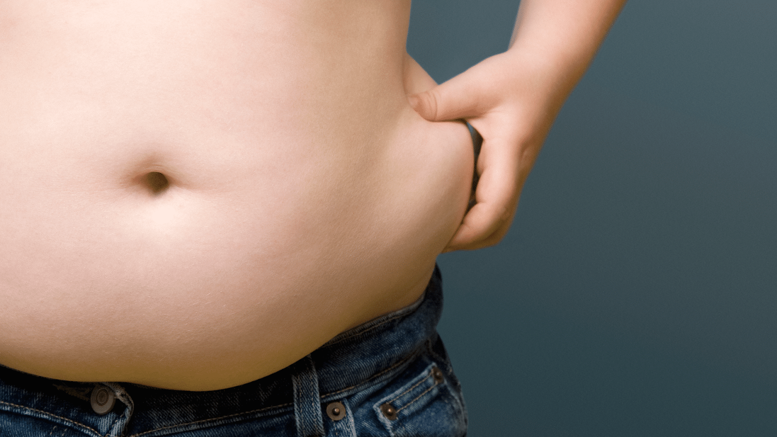 Person with fat around the stomach.