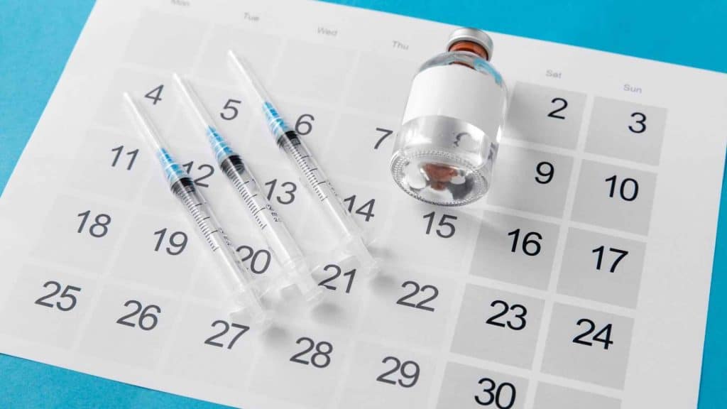 Clinical trial timeline showing retatrutide dosing schedules in research protocols