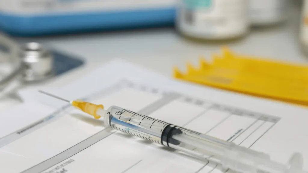 Medical syringe beside treatment documents for Botox cost assessment